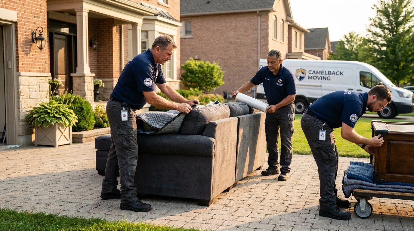 Large estate moving crew wrapping furniture in New Bremen, OH