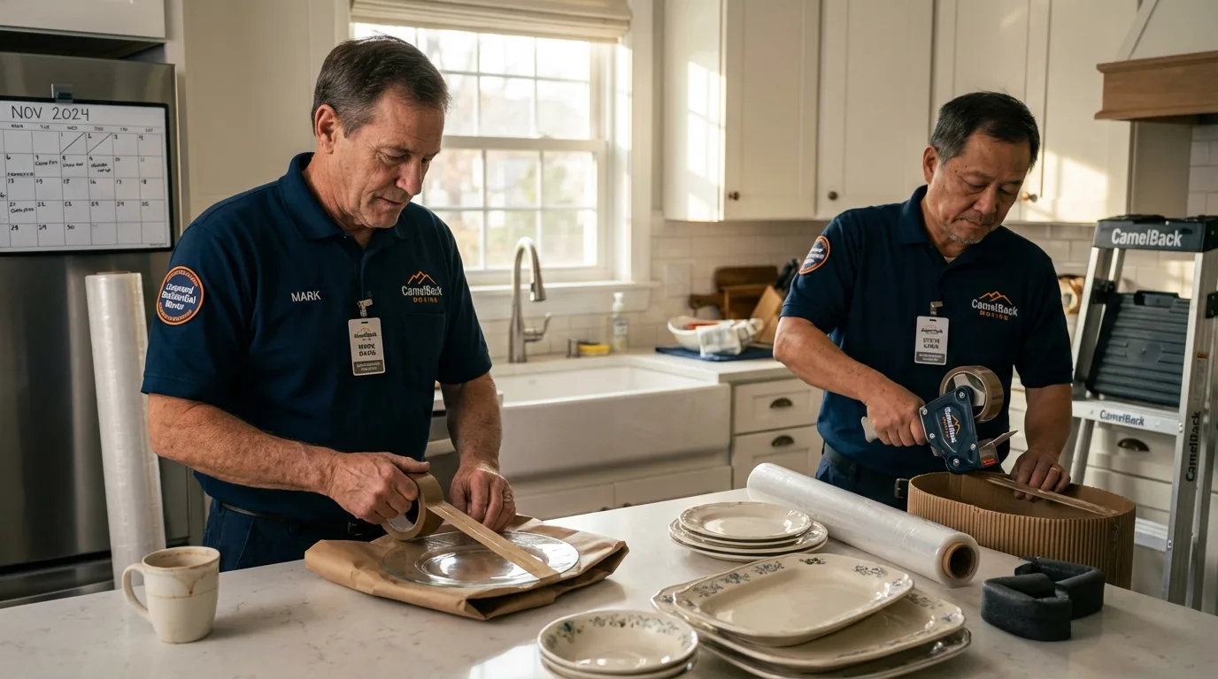 Professional crew packing kitchen dishware in New Bremen, OH