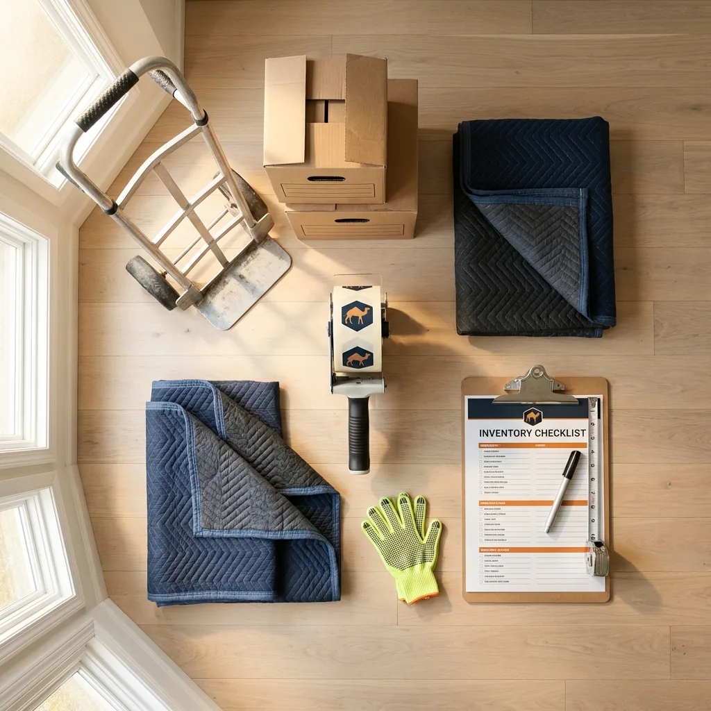 Professional moving supplies and packing materials layout for New Bremen residential relocations